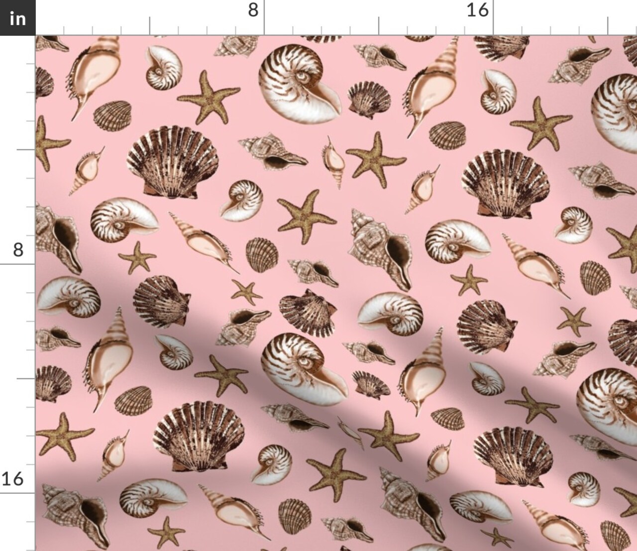 Shells Under The Sea Ocean Nautical Beach Coastal Starfish Nautilus Marine Life Crustaceans Custom Printed Fabric by Spoonflower Various Fabrics by the Yard or Fat Quarter
